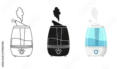 humidifier Vector Illustration in Line Art and Silhouette Style for home use promoting healthy air quality and wellness focusing on clean air and moisture