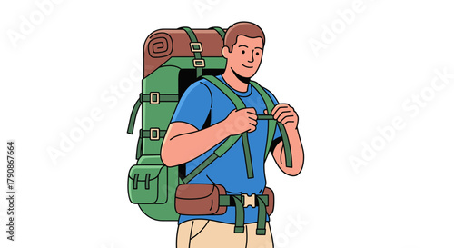 Adventurer Prepares For The Journey With Backpack Against A Black Background