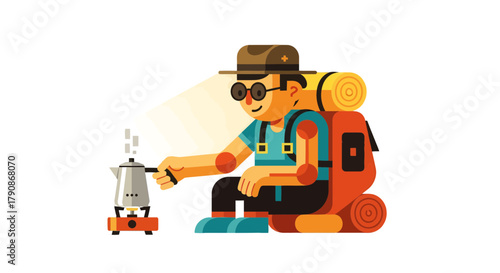 Adventurer Prepares Hot Drink While Enjoying the Morning In a Calm and Peaceful Environment