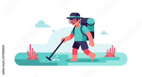 Adventurer Prospecting in a New Environment Exploring a Remote Area Illustration