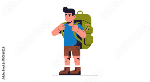 Adventurer With Backpack Ready For Hiking, Exploring Mountains, And Tracking Terrain