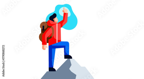 Adventurer Reaches Summit Celebrating Success against The Dark Backdrop Reaching For The Sun