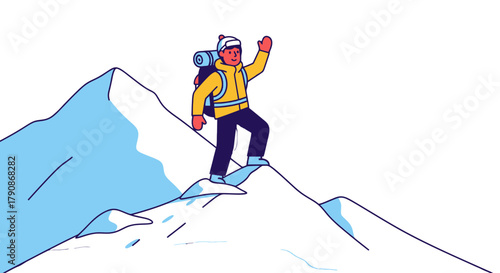 Adventurer Reaches Summit Celebrating Success After Challenging Mountain Climb