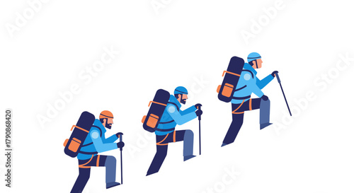 Adventurers Climbing Upwards a Mountain Slope, Depicting the Spirit of Exploration and Perseverance