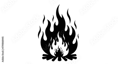 Stylized black and white image of a fiery flame design element