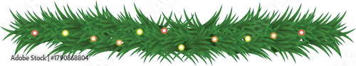 Christmas Pine Garland with Warm Lights — Festive Evergreen Border for Winter Celebration