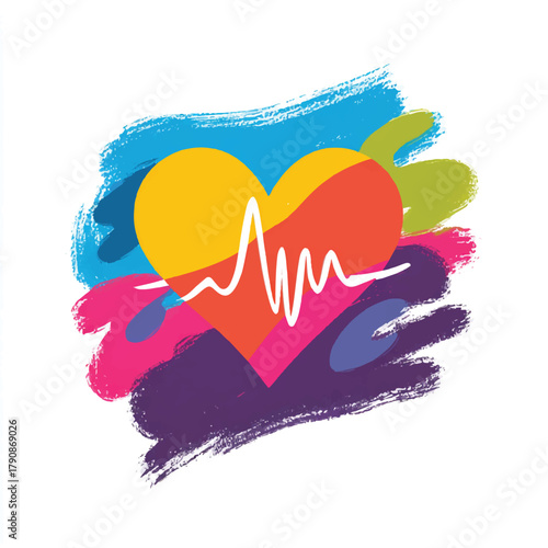 Vibrant Heartbeat Illustration with Colorful Brush Strokes Symbolizing Health and Wellness for Medical and Healthcare Concepts Designs