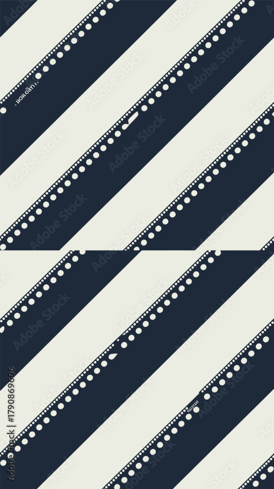 Fototapeta premium Diagonal stripes pattern with white dots on dark blue bands creating a repeating design element