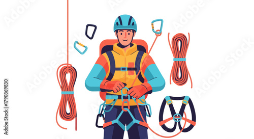 Adventurous Climber Preparing Gear Ready And Set To Ascend A Mountain Peak Successfully