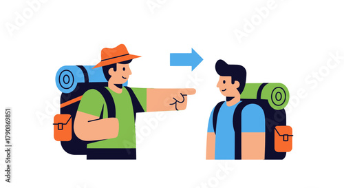 Adventuresome Friend Guides Companion Towards Exciting Journey Destinations Successfully