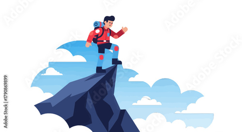 Adventurous Climber Reaching Peak in Stunning Vector Illustration on Black Background