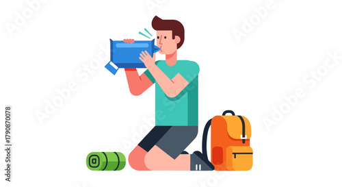 Adventurous Camper Inflating Gear, Preparing for a Thrilling Outdoor Experience