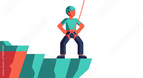 Adventurous Climber Standing On Edge Ready For Extreme Mountainous Challenges