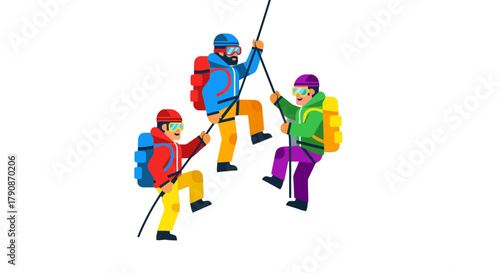 Adventurous Climbers Ascend Peak Together Achieving Goals And Overcoming Challenges