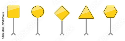 Realistic yellow road sign set. road sign set blank template. road signs. Directional signs. Realistic style. Vector Design. 