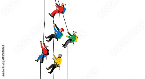 Adventurous Climbers Ascending a Dark Vertical Surface Illustrating Perseverance And Teamwork
