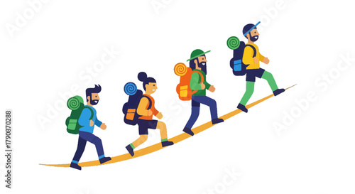 Adventurous Climbers Ascending A Slope Towards Collective Goals And Overcoming Challenges