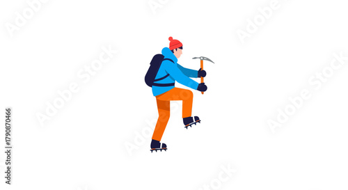 Adventurous Climber Ascending a Mountain Peak in Winter's Icy Terrain Expedition