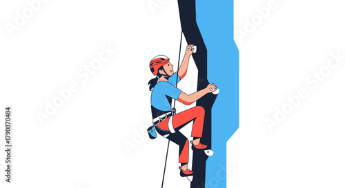 Adventurous Climber Ascending a Blue Rock Face Against a Black Backdrop for Success