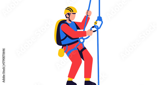 Adventurous Climber Ascending a Rope Depicted in Minimalist Illustration on Black Background