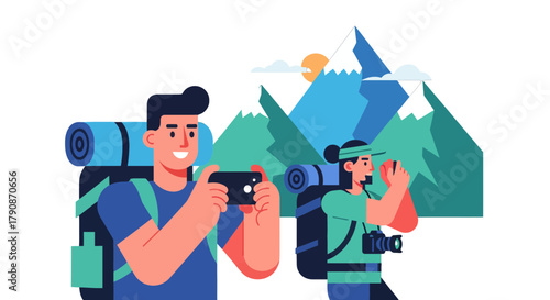 Adventurous Couple Captures Mountain Views During Their Hiking Expedition