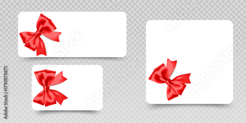 Gift voucher template with Bow Elegant White Cards with Realistic Bows and Ribbon