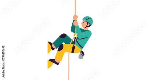 Adventurous Climber Ascending a Rope Depicting Strength and Determination Successfully Climbing