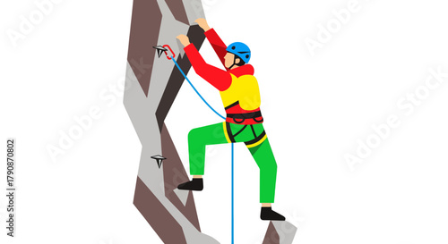 Adventurous Climber Ascends a Rocky Cliff Face in a Vibrant and Dynamic Illustration