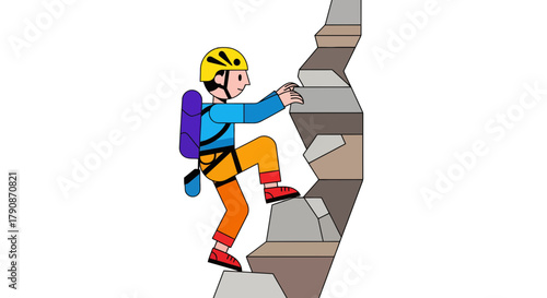 Adventurous Climber Ascends A Steep Mountain Rock Face Towards High Altitude Adventure