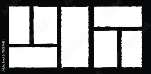 Paint brush stamps. Vector grunge effect text boxes. Rough, stroke spray ink rectangles on paper. Grungy distressed text boxes. EPS 10 version.