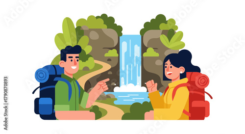 Adventurous Couple Discovering a Serene Waterfall and Enjoying a Scenic Hike Together