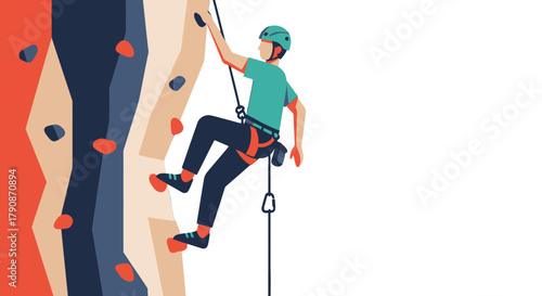 Adventurous Climber Ascends Artificial Wall During Outdoor Recreation Activities