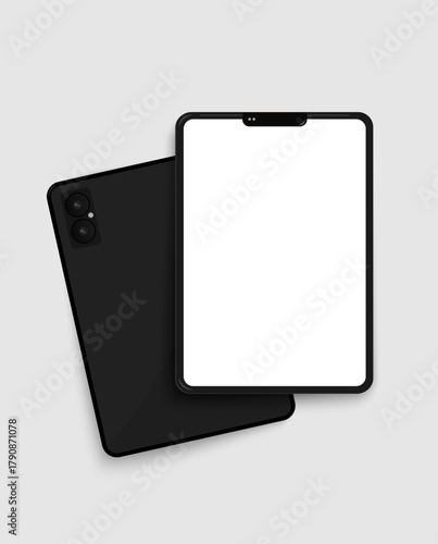 Black electronic tablets on gray background. Vector tablet template for design.