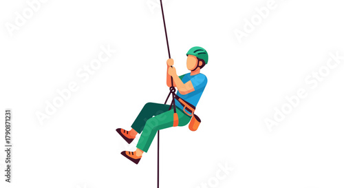 Adventurous Climber Ascends Using Advanced Roping Equipment Against Solid Black Background