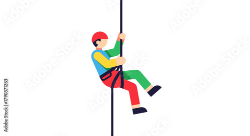 Adventurous Climber Ascends Using Rope Against Black Backdrop Illustration