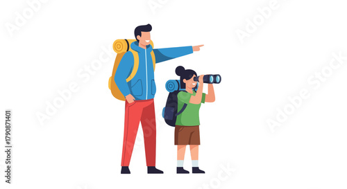 Adventurous Couple In The Mountains Exploring Nature While Using Binoculars In The Wilderness