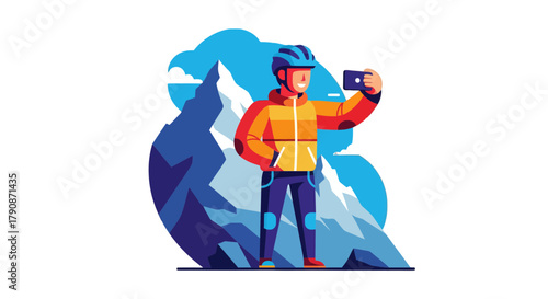 Adventurous Climber Capturing The Moment On A Mountain Peak During Outdoor Activity