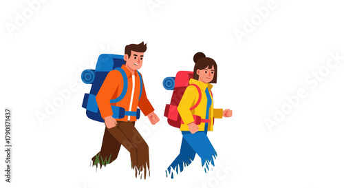 Adventurous Couple Journeying Together With Backpacks Towards Remote Destination