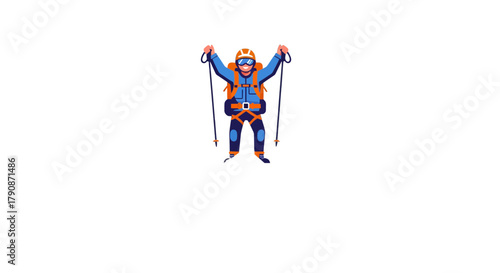 Adventurous Climber Celebrates Triumph With Poles Raised High Against The Darkness