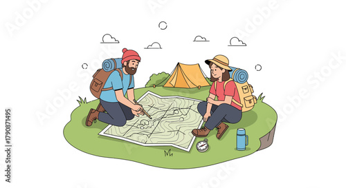 Adventurous Couple Planning Their Journey For Hiking Amongst Nature and Wilderness