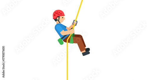 Adventurous Climber Descending From Heights Using Ropes Demonstrating Skill And Courage