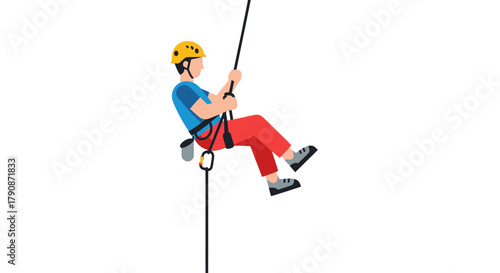 Adventurous Climber Descending with Safety Gear on a Black Backdrop