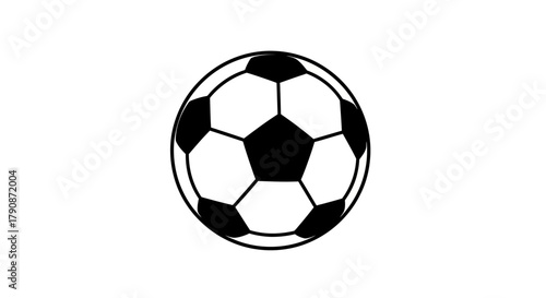 A simple black and white illustration of a classic soccer ball design