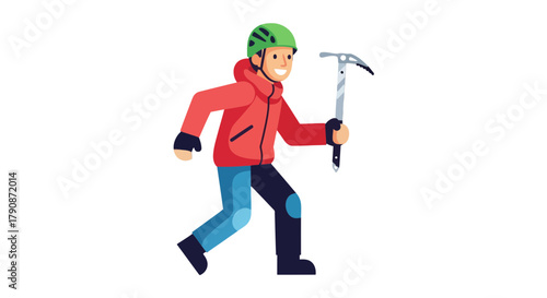 Adventurous Climber Holding Ice Axe Ready For Hiking During Exhilarating Exploration