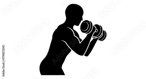 Silhouette of a man lifting dumbbells during a strength training workout