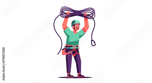 Adventurous Climber Holding Rope Ready To Conquer And Scale Any Challenging Heights