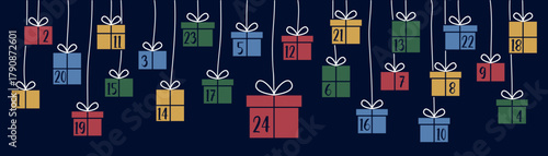 colorful advent calendar 24 christmas gifts vector illustration