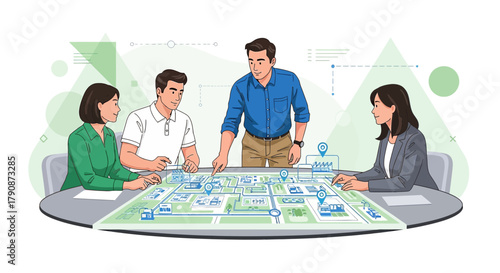 Collaborative urban planning meeting showcasing innovative city development ideas