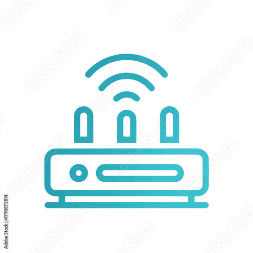 Wireless Router Icon with Antennae and Signal Waves for Internet Connectivity and Network Access Point Illustration in Blue Gradient on White Background