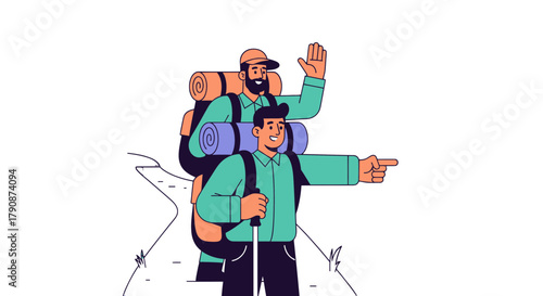 Adventurous Friends Exploring Together on a Trail, Sharing the Scenic Journey, Happy Moments